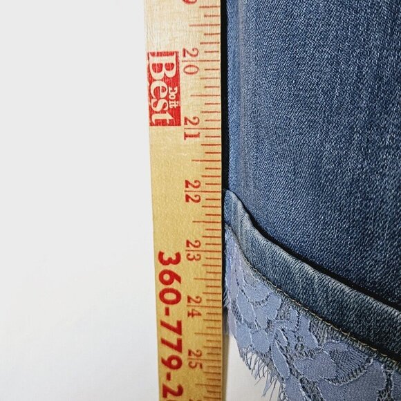 Lori Goldstein Womens Mid Rise Straight Leg Jeans Cropped 12 Lace Hem Blue Denim - Picture 7 of 13